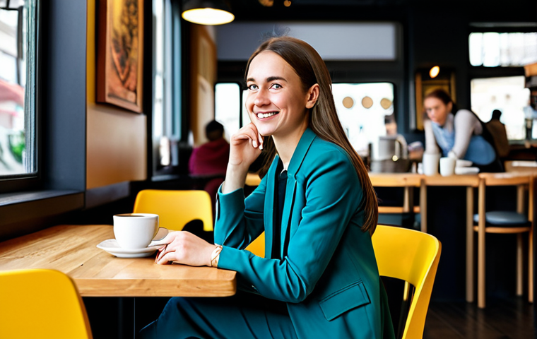 A focused young professional, fully clothed in a modest yet stylish business casual outfit, sits in a vibrant, bustling modern cafe. She is observing the intricate patterns of human interaction and the flow of daily life around her, a subtle smile of understanding on her face. Her posture is natural, showcasing perfect anatomy and correct proportions. The scene is captured with professional photography lighting, emphasizing her keen observation skills and the dynamic environment. Appropriate attire, safe for work, appropriate content, family-friendly, well-formed hands, proper finger count, natural body proportions, high quality.