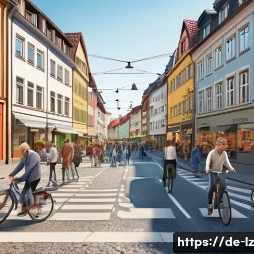패턴 인식의 심리적 영향과 효과 - A detailed, realistic illustration of a busy German city street scene during daytime, showing divers...
