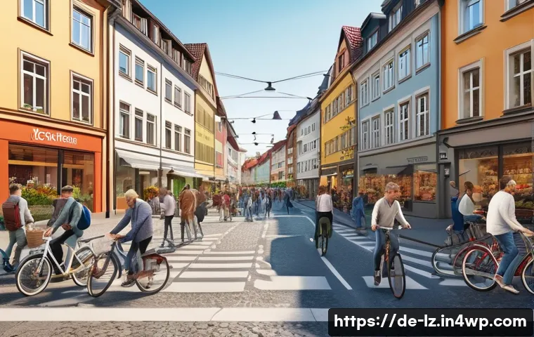 패턴 인식의 심리적 영향과 효과 - A detailed, realistic illustration of a busy German city street scene during daytime, showing divers...