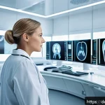 패턴 인식 능력 관련 유명 사례 분석 - A futuristic medical imaging room in a modern German hospital, showing a radiologist analyzing high-...