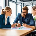 패턴 인식 능력 강화에 도움 되는 도서 - A detailed, realistic scene of a diverse group of German office professionals in a modern coworking ...